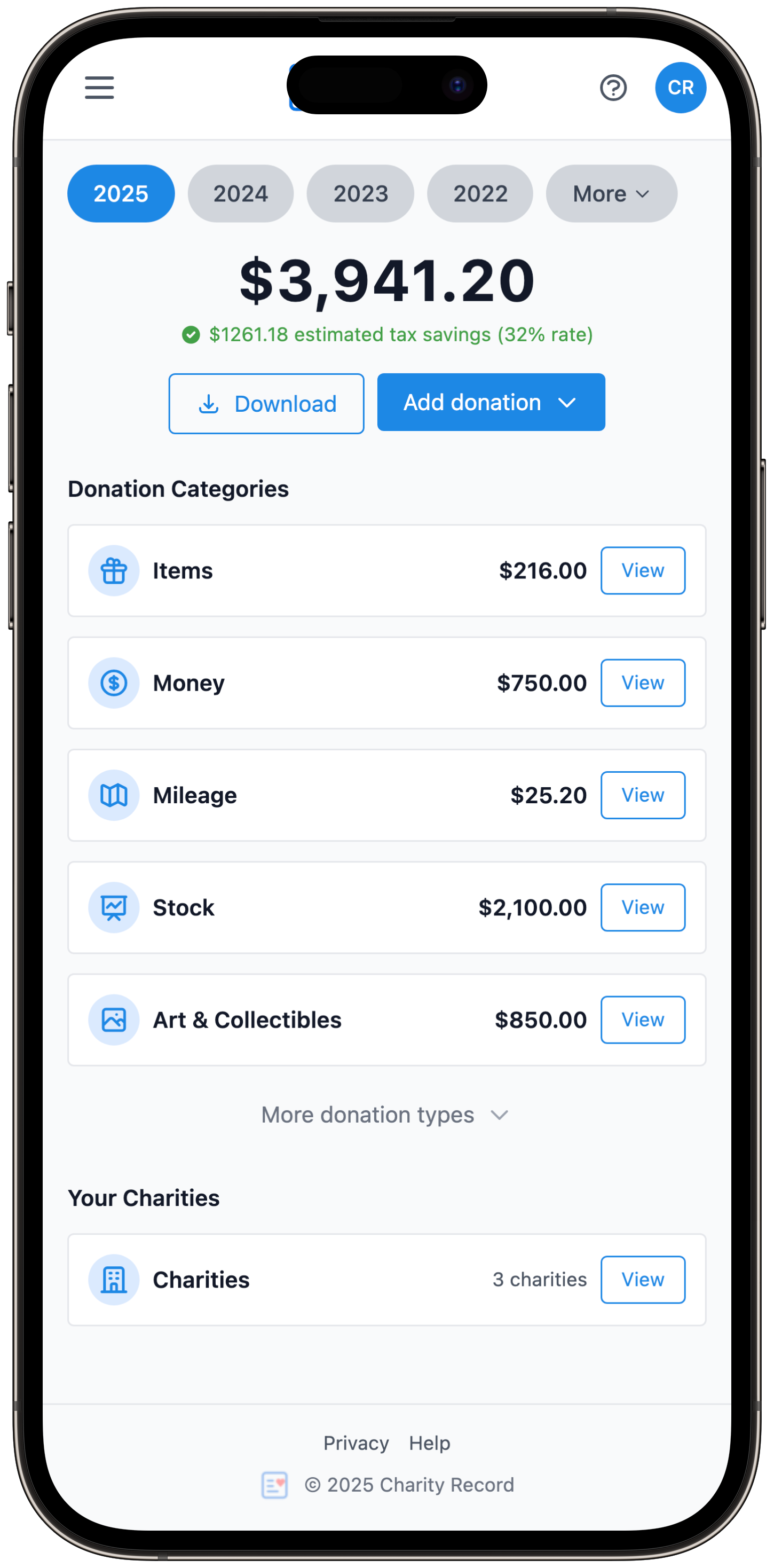 Mobile dashboard view